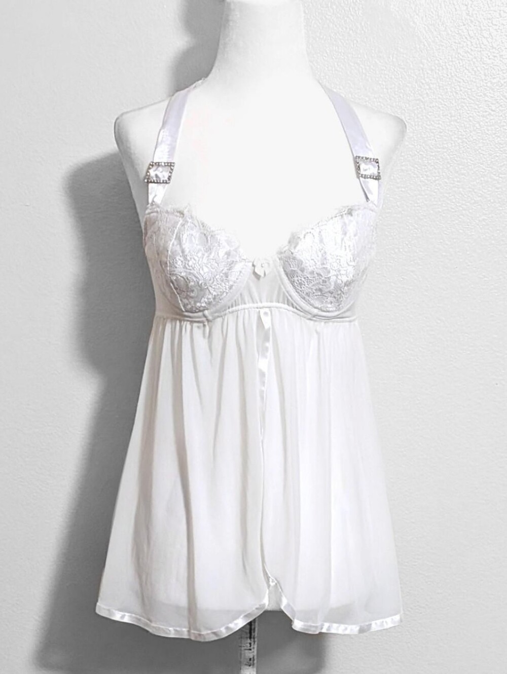 Frederick's of Hollywood White Sheer Lace Babydoll Lingerie Top | Size S